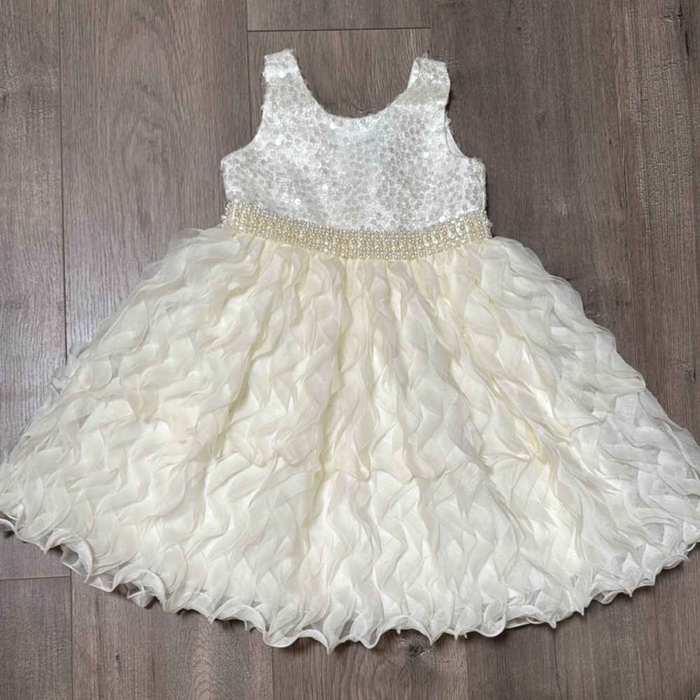 Cream Sequin Tiered A-Line Dress for Wedding Guest